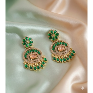 Emerald Aura Chandbali Earrings