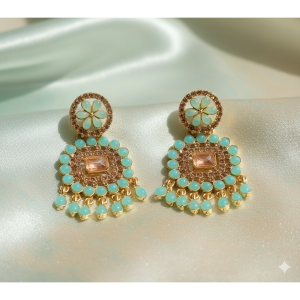Aqua Petal Gold Chandbali Earrings