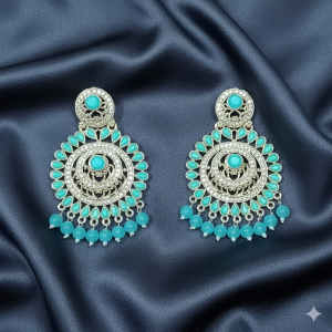 Turquoise Silver Chandbali Earrings