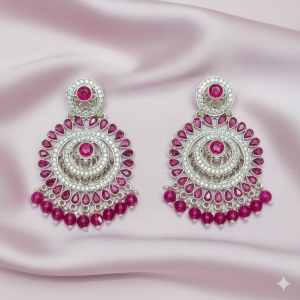 Ruby Blush Silver Chandbali Earrings