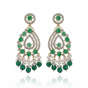 Emerald Rose Kundan Chandbali Earrings