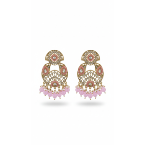 Pink Meenakari Kundan Chandbali Earrings