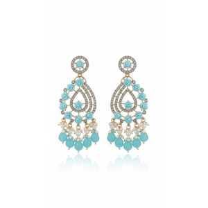 Aqua Blue Floral Kundan Chandbali Earrings